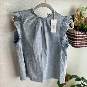 NWT Grade & Gather Denim Ruffled Sleeveless Blouse Sz S